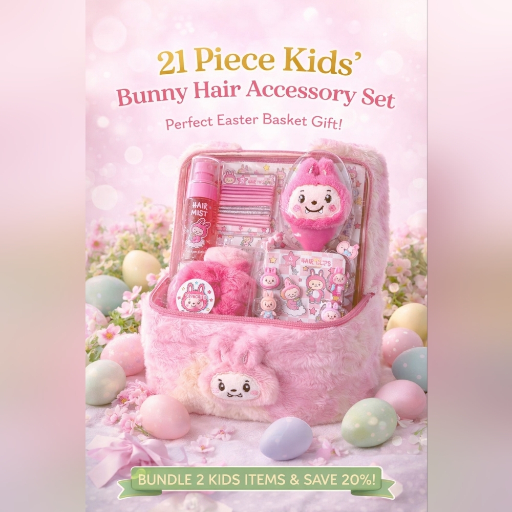 NWT DANBAR Kids 21pc Bunny Hair Accessory Set Easter Gift Basket